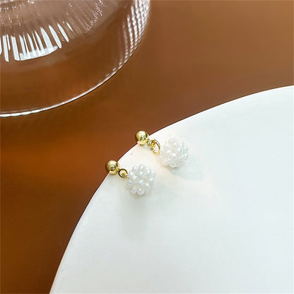 Pearl and 18K Gold-Plated Ball Drop Earrings, gold drop earrings for women, everyday style, detail close-up