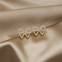 Pearl & 18k Gold-Plated Bow Stud Earrings