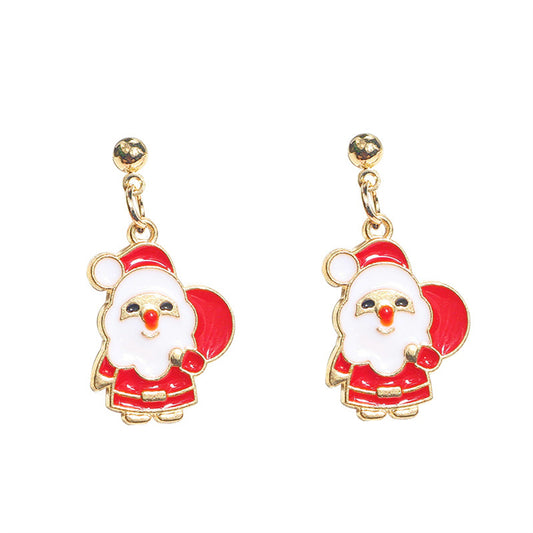 Red and White Enamel 18K Gold-Plated Santa Drop Earrings, gold drop earrings for women, everyday style, front view