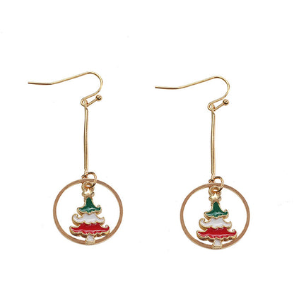 Red Enamel and 18K Gold-Plated Christmas Tree Circle Drop Earrings, gold drop earrings for women, detail close-up