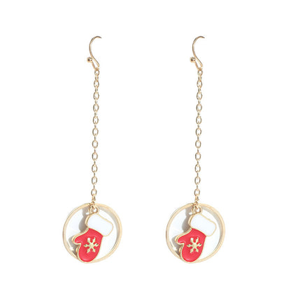 Red and White Enamel 18K Gold-Plated Mittens In Circle Drop Earrings, gold drop earrings for women, front view