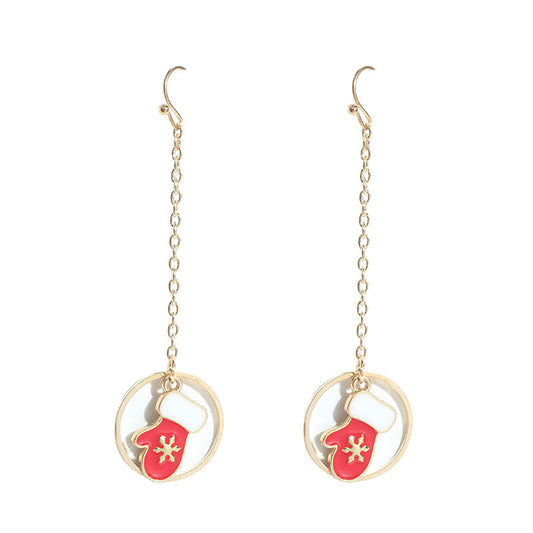 Red and White Enamel 18K Gold-Plated Mittens In Circle Drop Earrings, gold drop earrings for women, front view