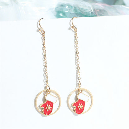 Red and White Enamel 18K Gold-Plated Mittens In Circle Drop Earrings, gold drop earrings for women, side view