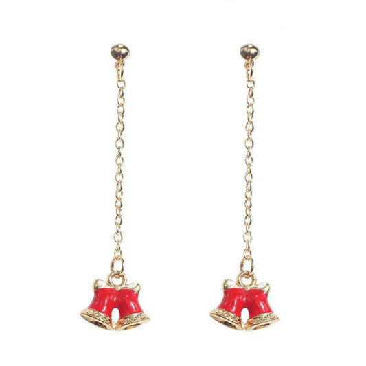 Red Enamel and 18K Gold-Plated Bells Drop Earrings, gold drop earrings for women, everyday style, front view
