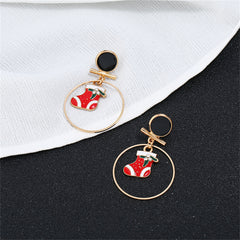 Red Enamel & 18K Gold-Plated Cubic Zirconia-Accent Stocking Circle Drop Earrings