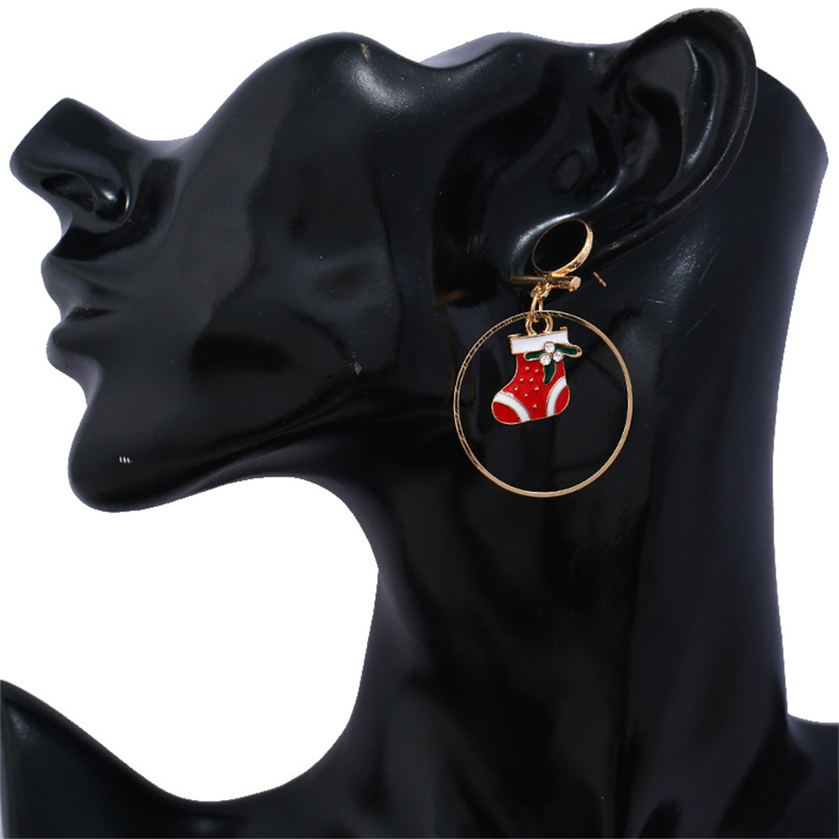 Red Enamel & 18K Gold-Plated Cubic Zirconia-Accent Stocking Circle Drop Earrings