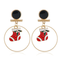 Red Enamel & 18K Gold-Plated Cubic Zirconia-Accent Stocking Circle Drop Earrings