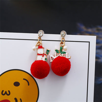 Cubic Zirconia and Pearl Snowman and 'Noel' Drop Earrings, drop earrings for women, dainty minimalist design, side view