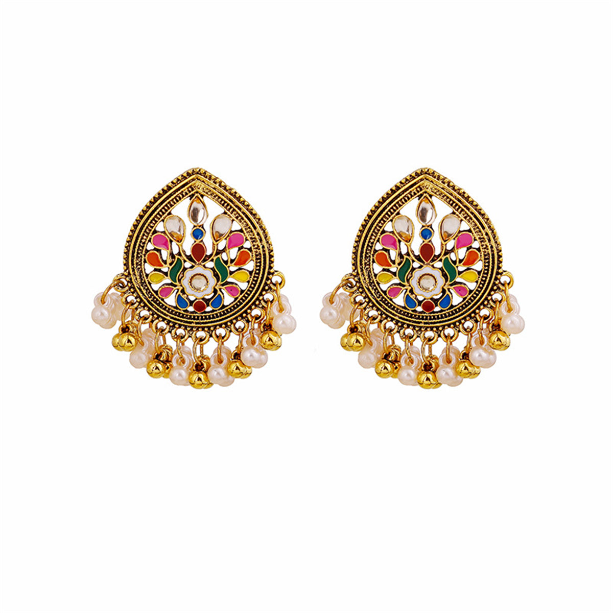 Pearl & Crystal 18K Gold-Plated Floral Tassel Drop Earrings