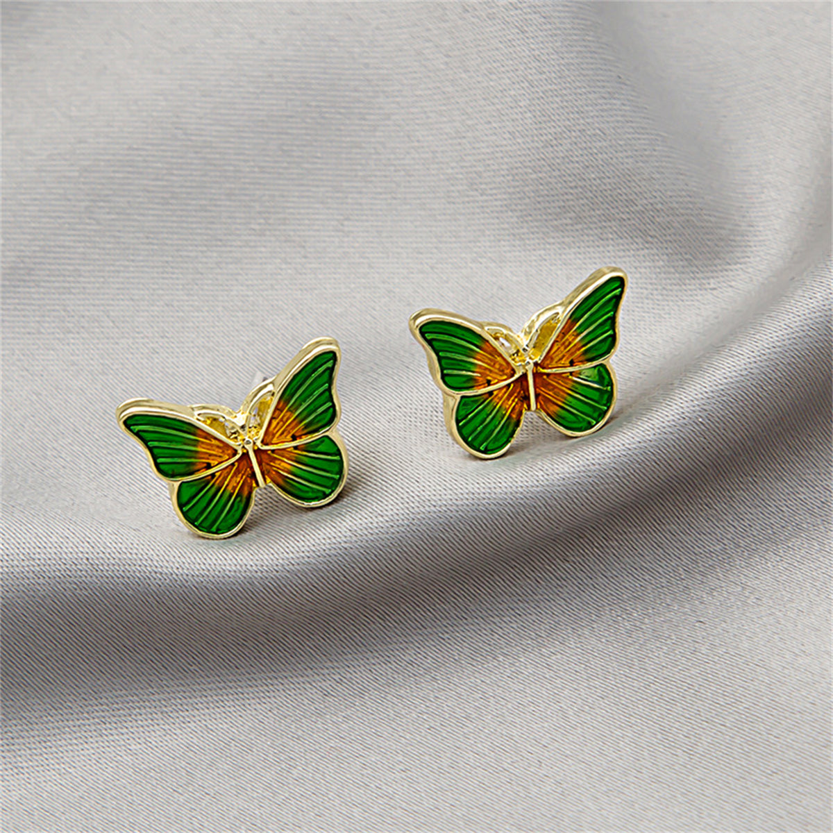 Green Enamel & 18K Gold-Plated Butterfly Stud Earrings