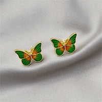 Green Enamel & 18k Gold-Plated Butterfly Stud Earrings