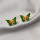 Green Enamel & 18k Gold-Plated Butterfly Stud Earrings
