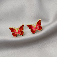 Red Enamel & 18k Gold-Plated Butterfly Stud Earrings