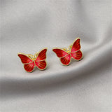 Red Enamel & 18k Gold-Plated Butterfly Stud Earrings