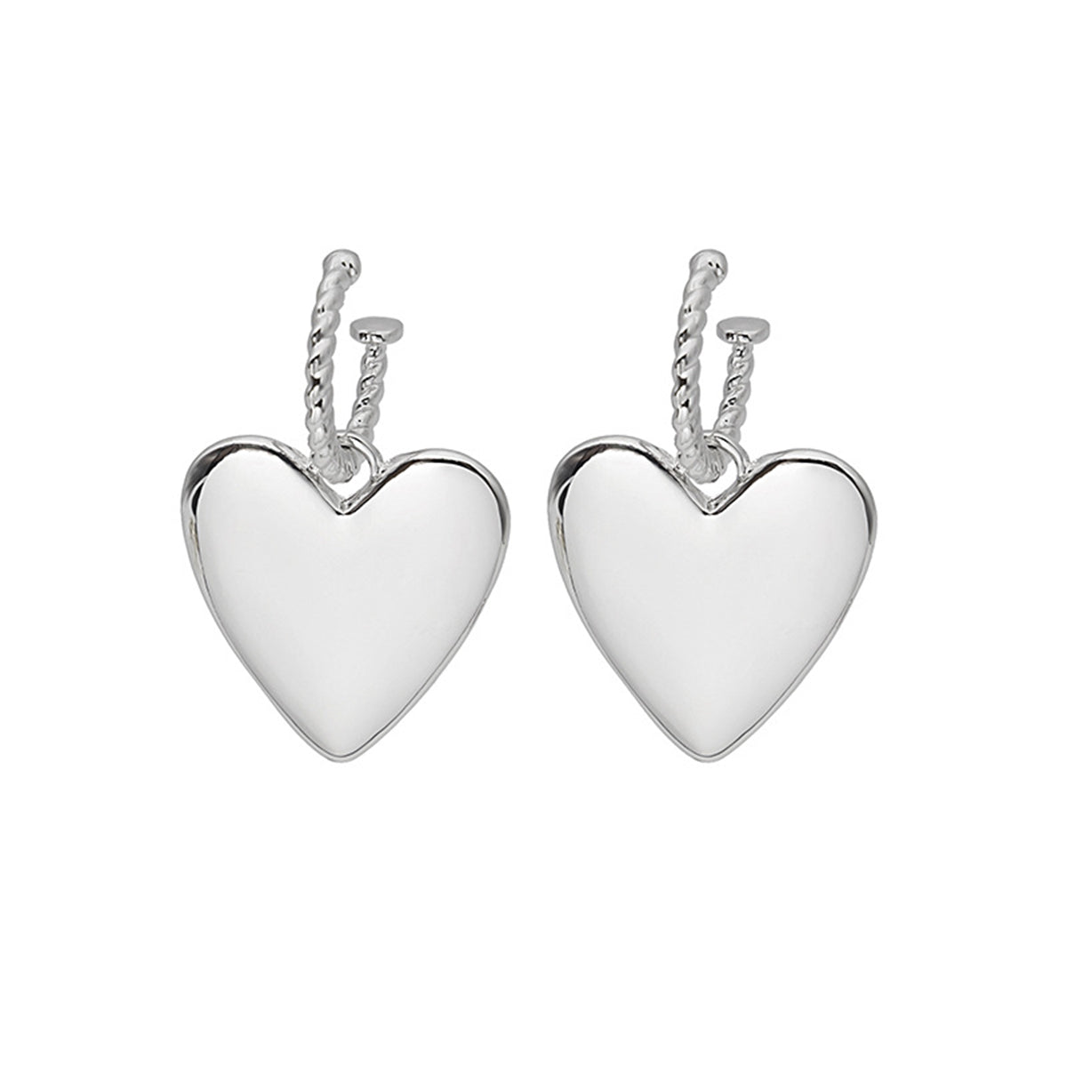 Silver-Plated Heart Huggie Earrings, silver huggie earrings, dainty minimalist design, styled look