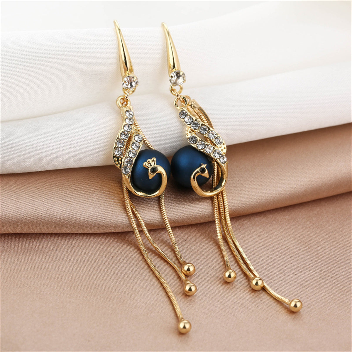 Blue Resin and Cubic Zirconia 18K Gold-Plated Phoenix Drop Earrings, gold drop earrings for women, front view