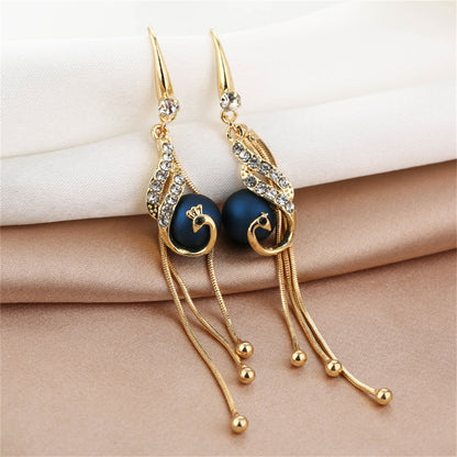 Blue Resin and Cubic Zirconia 18K Gold-Plated Phoenix Drop Earrings, gold drop earrings for women, front view
