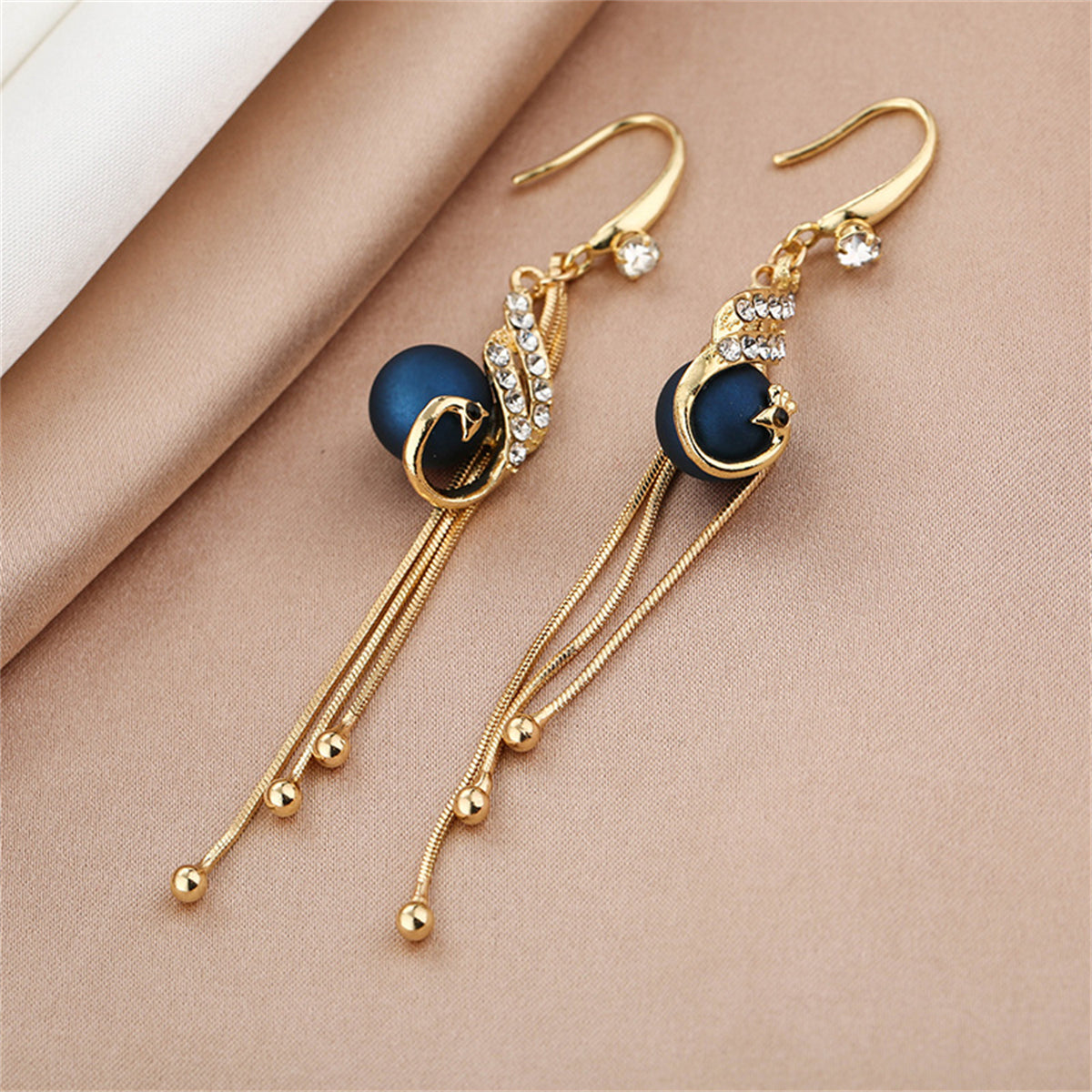 Blue Resin and Cubic Zirconia 18K Gold-Plated Phoenix Drop Earrings, gold drop earrings for women, detail close-up