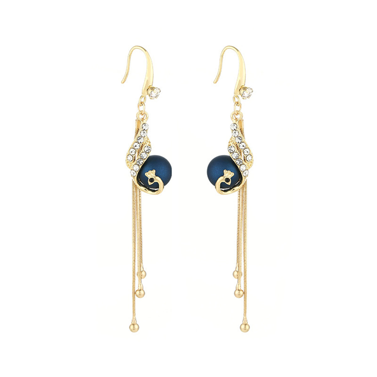 Blue Resin and Cubic Zirconia 18K Gold-Plated Phoenix Drop Earrings, gold drop earrings for women, side view