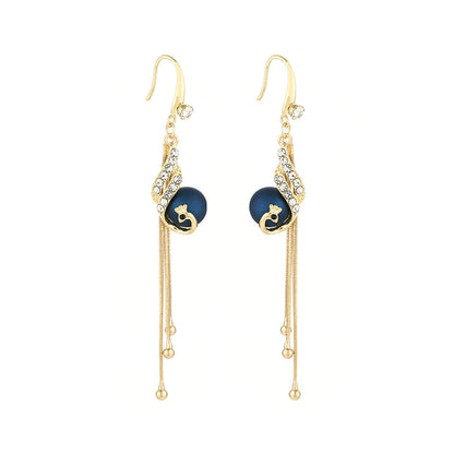 Blue Resin and Cubic Zirconia 18K Gold-Plated Phoenix Drop Earrings, gold drop earrings for women, side view