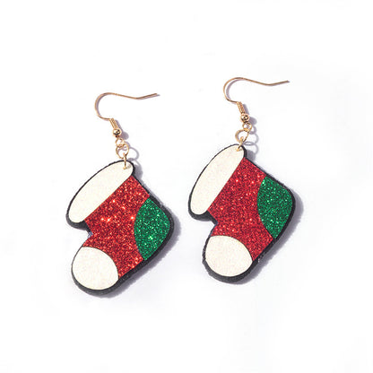 Red and Green Glitter Stocking Drop Earrings, drop earrings for women, dainty minimalist design, front view