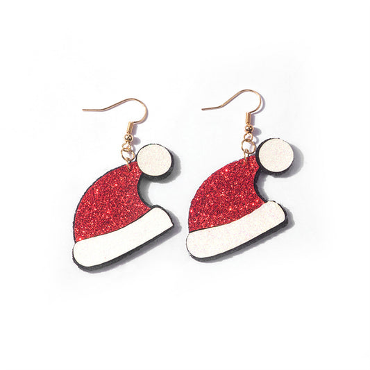 Red and White Glitter Santa Hat Drop Earrings, drop earrings for women, everyday style, front view