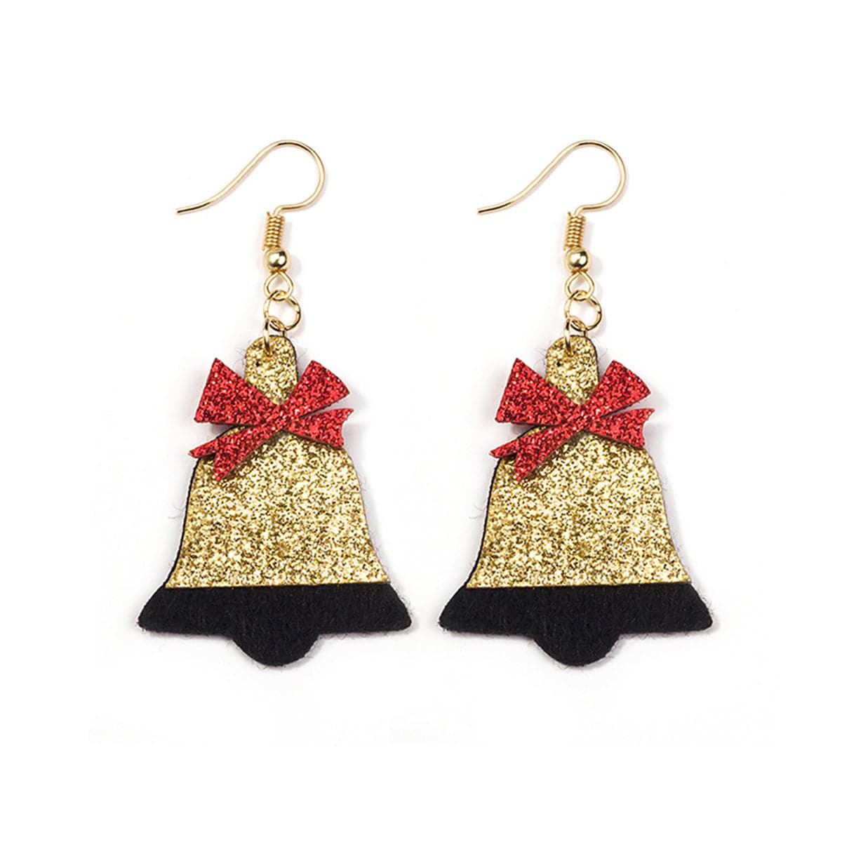 Red Felt & 18K Gold-Plated Glitter Bell Drop Earrings