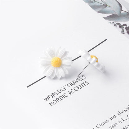 White Mum Flower Stud Earrings, stud earrings for women, dainty minimalist design, side view