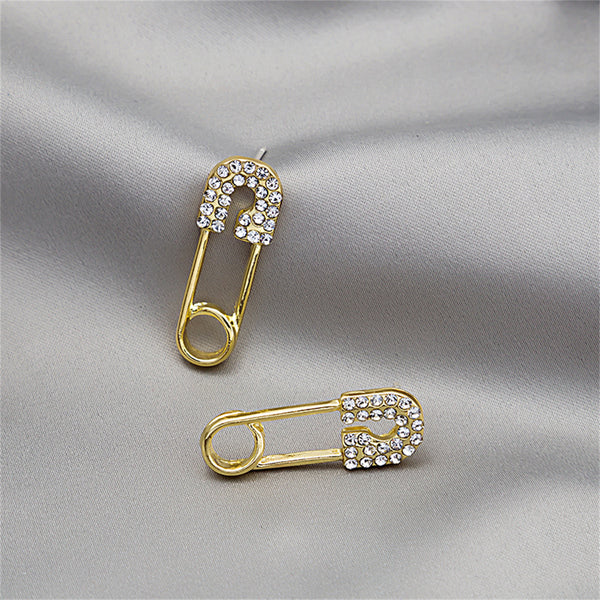 Cubic Zirconia & 18k Gold-Plated Safety Pin Drop Earrings