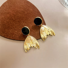 Black Enamel & 18K Gold-Plated Fish Tail Drop Earrings