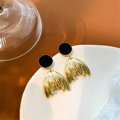 Black Enamel & 18K Gold-Plated Fish Tail Drop Earrings