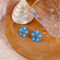 Pearl & Blue Enamel Floral Garland Stud Earrings