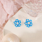 Pearl & Blue Enamel Floral Garland Stud Earrings