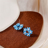 Pearl & Blue Enamel Floral Garland Stud Earrings