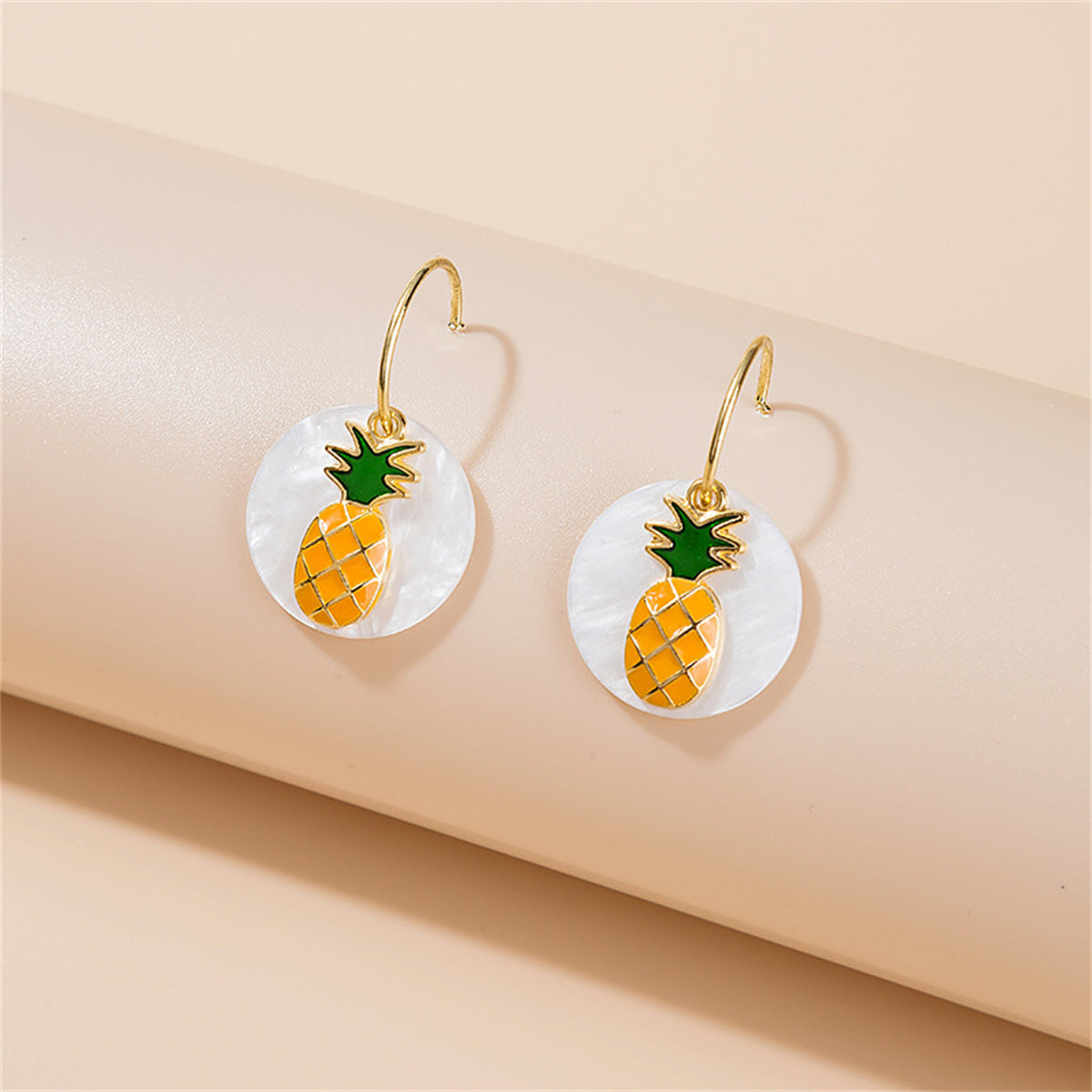 White and Orange Round Pineapple Drop Earrings, drop earrings for women, dainty minimalist design, front view