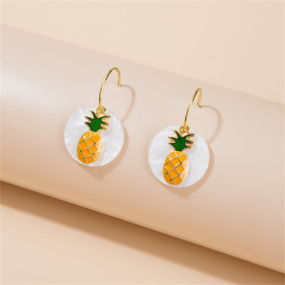 White and Orange Round Pineapple Drop Earrings, drop earrings for women, dainty minimalist design, front view