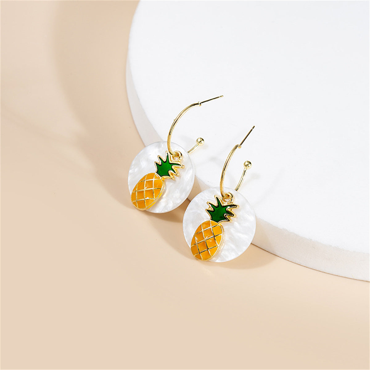 White and Orange Round Pineapple Drop Earrings, drop earrings for women, dainty minimalist design, side view