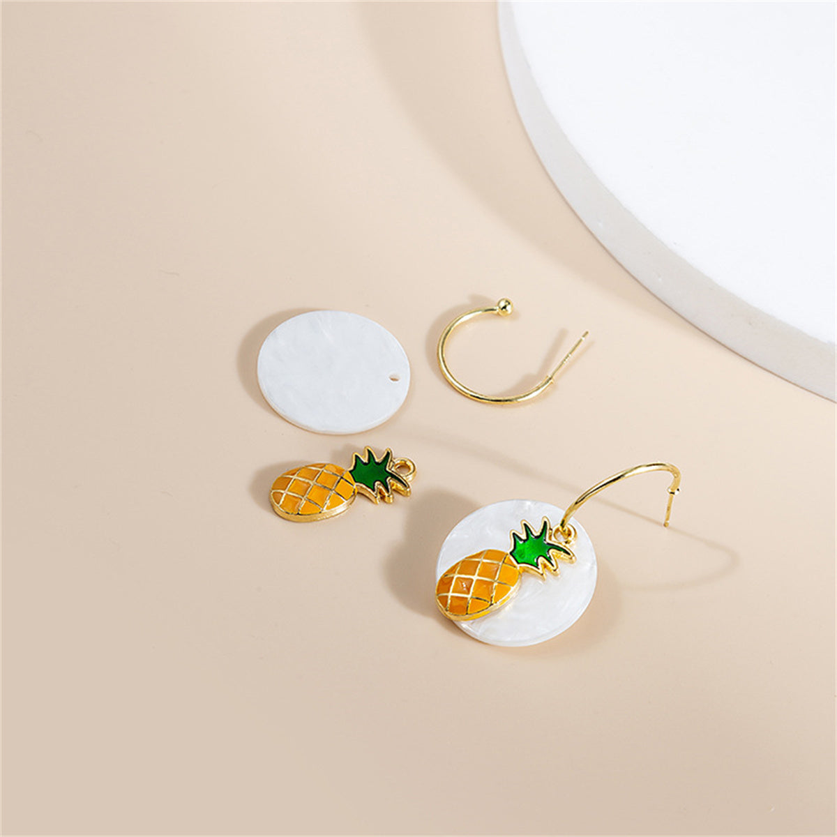 White and Orange Round Pineapple Drop Earrings, drop earrings for women, dainty minimalist design, lifestyle look