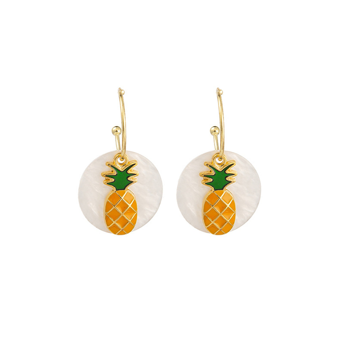 White and Orange Round Pineapple Drop Earrings, drop earrings for women, dainty minimalist design, styled look