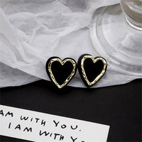 Black Acrylic & 18k Gold-Plated Heart Stud Earrings