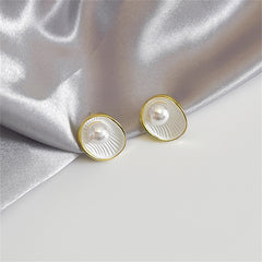 Pearl & White Enamel 18K Gold-Plated Shell Stud Earrings