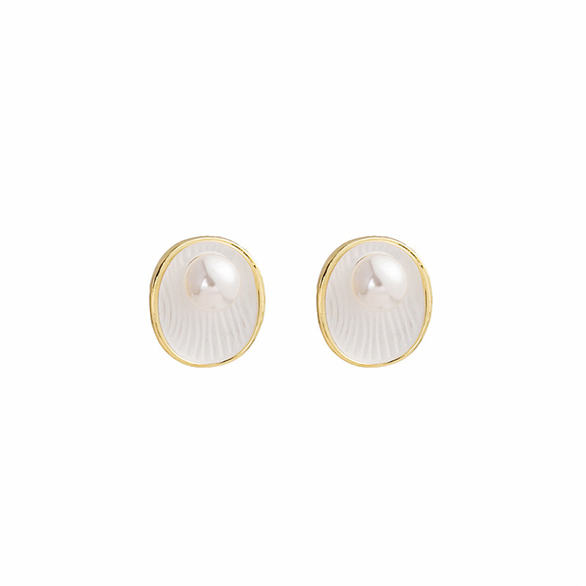 Pearl and White Enamel 18K Gold-Plated Shell Stud Earrings, gold stud earrings for women, everyday style, side view