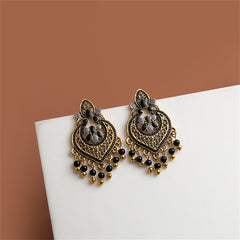 Gray Enamel & 18K Gold-Plated Boho Floral Tassel Drop Earrings