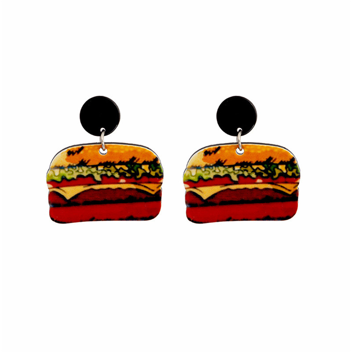 Red Acrylic and Silver-Plated Hamburger Drop Earrings, silver drop earrings for women, everyday style, side view