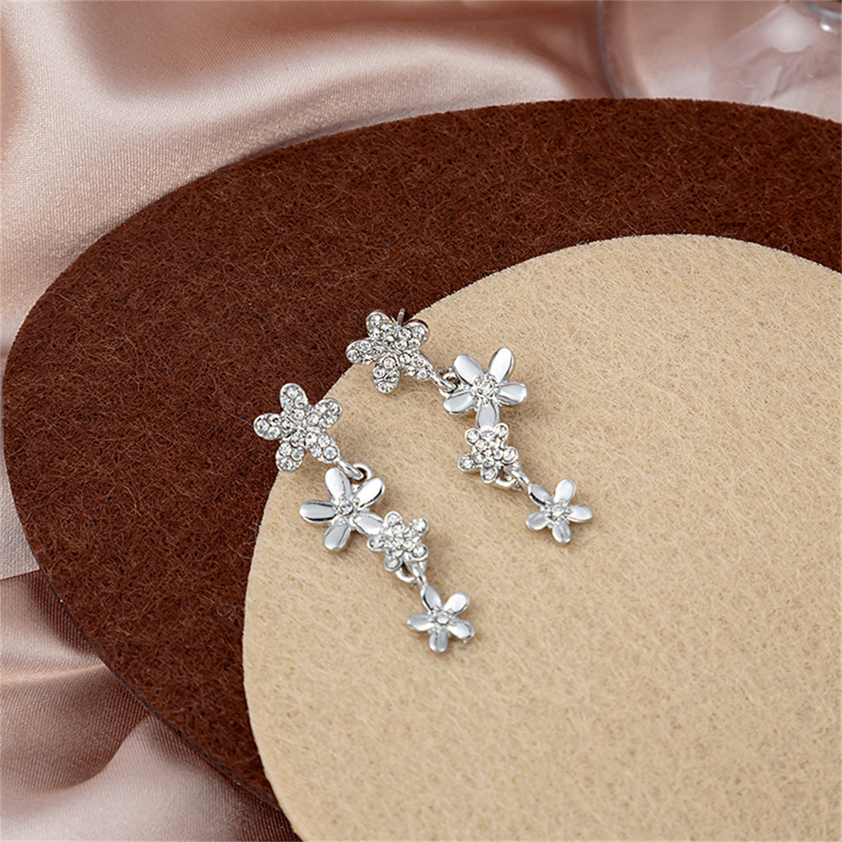 Cubic Zirconia and Silver-Plated Floral Drop Earrings, silver drop earrings for women, everyday style, front view