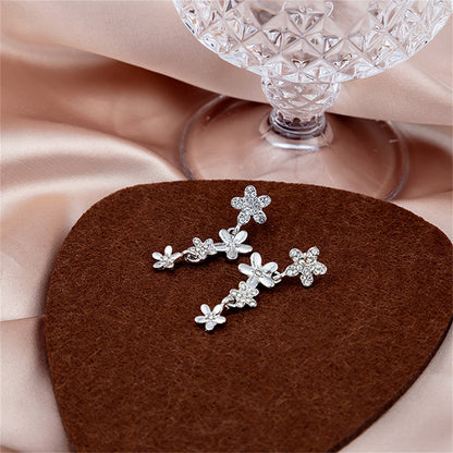 Cubic Zirconia and Silver-Plated Floral Drop Earrings, silver drop earrings for women, everyday style, lifestyle look