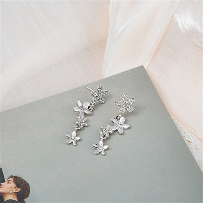 Cubic Zirconia and Silver-Plated Floral Drop Earrings, silver drop earrings for women, everyday style, side view