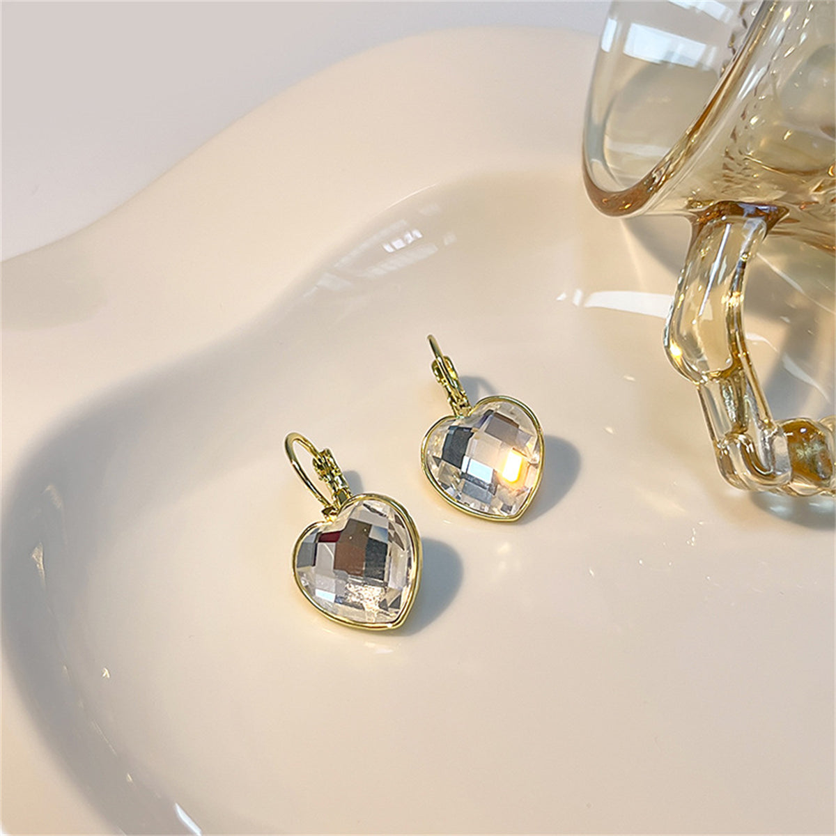 Crystal & 18K Gold-Plated Heart Huggie Earrings