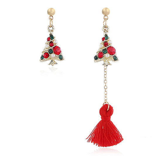 Cubic Zirconia and Pearl 18K Gold-Plated Tree Mismatched Drop Earrings, gold drop earrings for women, front view