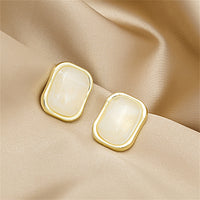 White Resin & 18k Gold-Plated Rectangle Stud Earrings